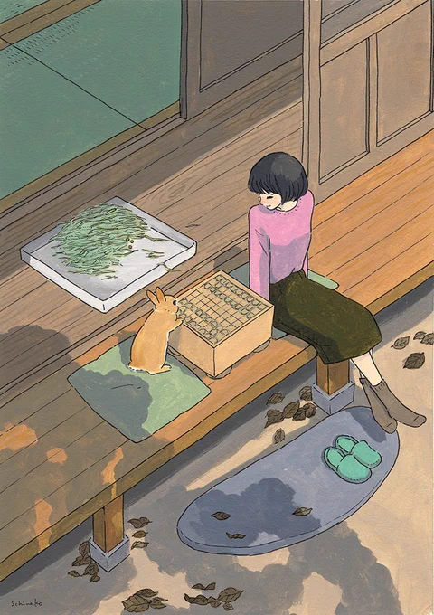 うさぎ絵の話(6)
将棋の絵を描いてみたいなと思ってまず、スマホに将棋アプリをダウンロードし、せっせとプレイしました。まんまとハマりました。絵を描く時間がありません。アプリを消しましたが何も閃きませんでした。しばらく経ってから、twitterで #将棋の日 を知って、今日描かなくては!と描き→ 