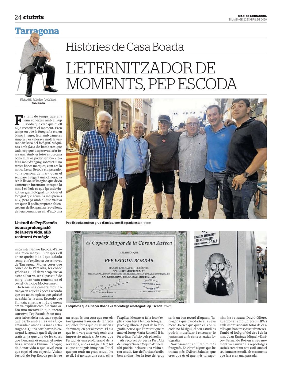 jmcruset's tweet image. Avui, dos grans coincideixen a la mateixa pàgina! Gràcies  #BoadaPregoner pel “retrat” del @pepescoda!