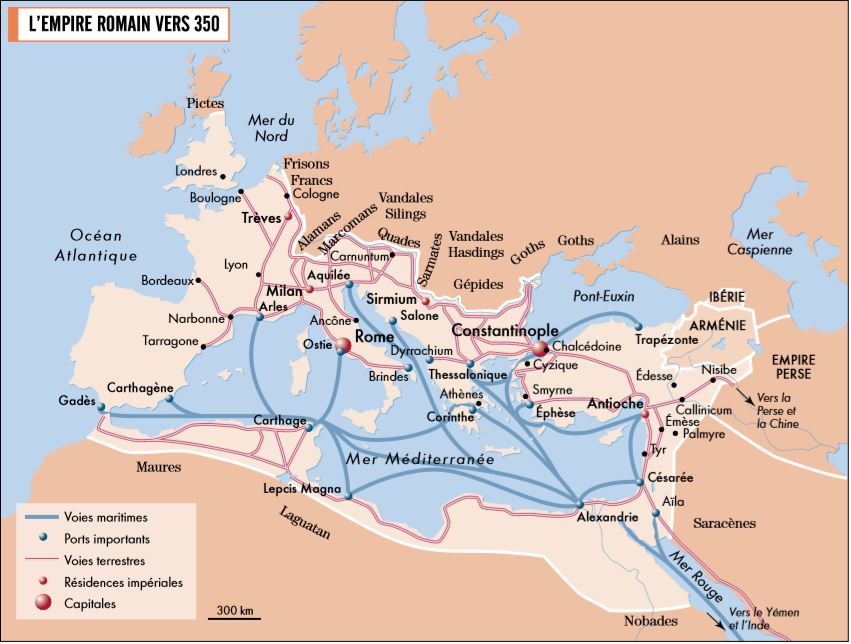 En 324, Constantin, auguste de la pars orientalis, remporte la victoire finale sur son rival Licinius, auguste de la pars occidentalis, à Chrysopolis. L’Empire romain est alors réunifié sous l’autorité d’un seul empereur, Constantin Ier. (7)