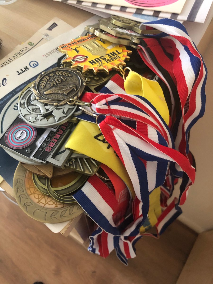 MirandaMac's tweet image. Runners! Are there any out-of-the-box ideas for storing &amp;amp; displaying race medals? I don't want a basic hanger with a motivational quote and I am willing to cut off the ribbons if there's a cool option. This pile gives me anxiety! HELP! #ukrunchat