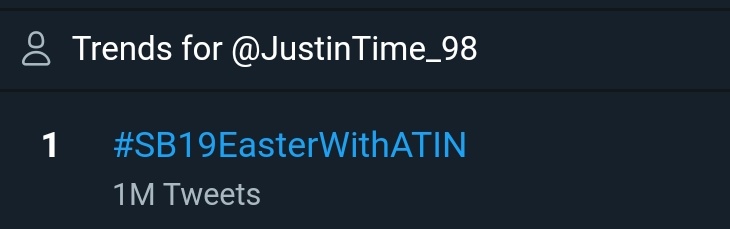 JustinTime_98's tweet photo. 1Million Tweets achieved as of 8:38PM

Congratulations sA'Tin 👏

Yung totoo, ilang oras kayo tumambay sa twitter today? 

#SB19EasterWithATIN
#SB19 @SB19Official https://t.co/E8Dvzz5UaJ