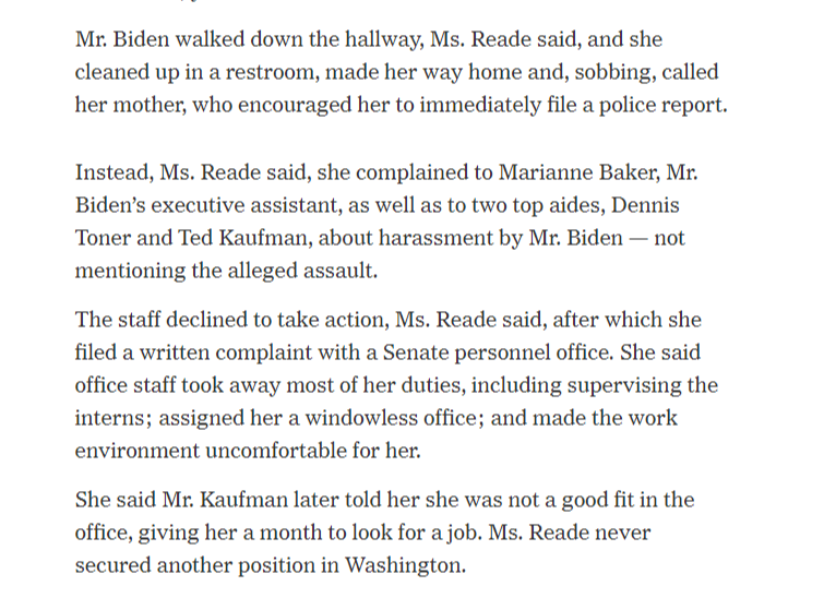 1. Says she cleaned up in a restroom and went home crying. a. Cleaned up what? Really, she isn't claiming any fluid exchange occurred.2. Says she told Marianne Baker, Dennis Toner and Ted Kaufman. a. They all say this did NOT happen, they recall nothing.