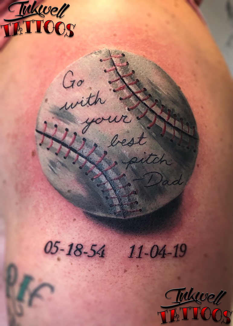 Memorial tattoo for my cousin who loved baseball Done by Speth at Studio  Noir in Oakland CA  rtattoos