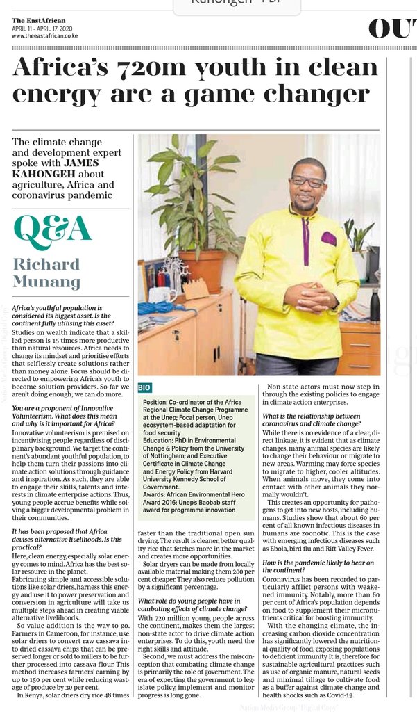 LugandaDavid's tweet image. Africa&apos;s 720m youth in clean energy are a game-changer. 
@RichardMunang @UNEP #InnovativeVolunteerism  #EBAFOSA