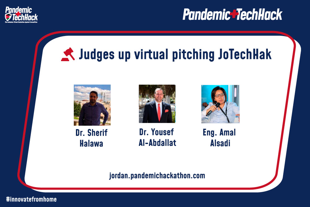 JoTechhack's tweet image. الآن على الساعة 4:00 م تبدأ عملية التحكيم للأفرقة المشاركة في #الهاكاثون_الاردني_الافتراضي لمكافحة فايروس #كورونا، تعرفوا الحكام و بتمنى التوفيق لكل المشاركين
#خليك_في_البيت #خليك_بالدار #الأردن #عمان #كورونا_الاردن #حظر_التجول
#PandemicTechHack #InnovateFromHome #COVID19
