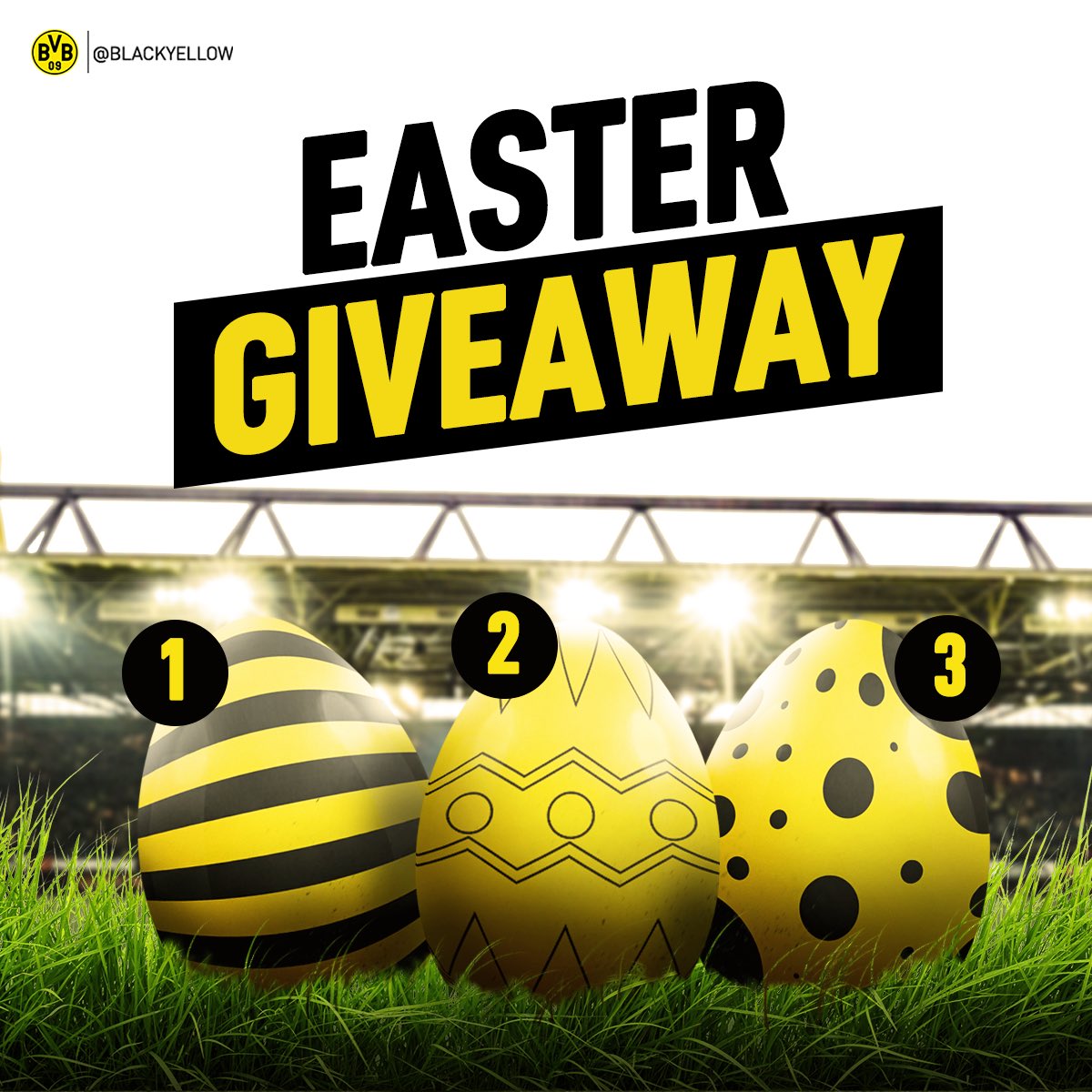 🥚 BVB EASTER GIVEAWAY 🥚 

To celebrate Easter, we’re giving away three secret prizes to three lucky fans!! 

Rules to enter:
1️⃣ Retweet this tweet!
2️⃣ Reply with your egg choice (1, 2, 3)