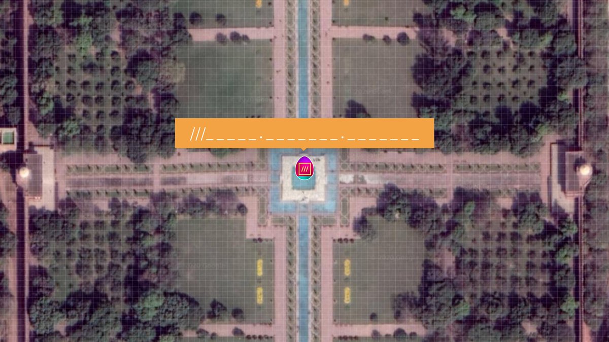 a map screenshot in satellite view showing a garden or park. In the middle an Easter egg with a hidden what3words address.