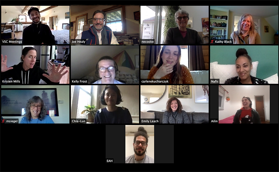 vtstudiocenter's tweet photo. It was wonderful to see VSC March 2020 alums, Nancy Cooke, Nafis White, Chia-Lun Chang, Emily Leach, Ailin Macia, Erick Hernandez, in our first Alumnx Zoom chat!
#virtualvsc #vermontstudiocenter #alumnxcommunity https://t.co/S2lSpePU52