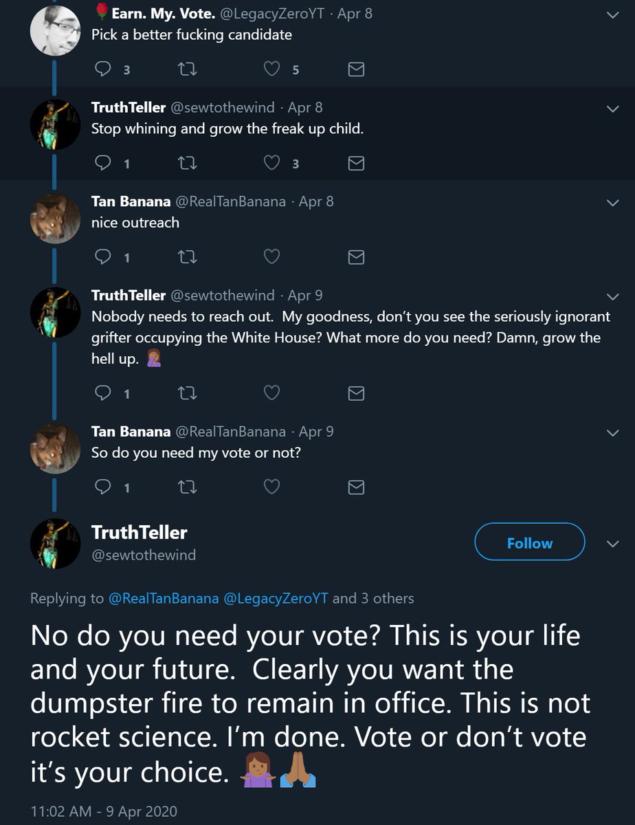 In this one, she can't quite bring herself to say "we don't need your vote" but you know that is what she is thinking. "Do you need your vote?" 