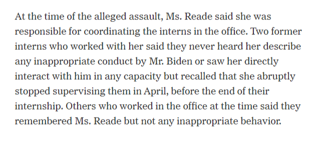 1. The interns remember her. They don't remember her interacting with Joe or any inappropriate activity. Nobody who worked there remember her discussing any incident, and she did not tell them or warn them about the incident. a. Wouldn't you warn the other women? I always did.