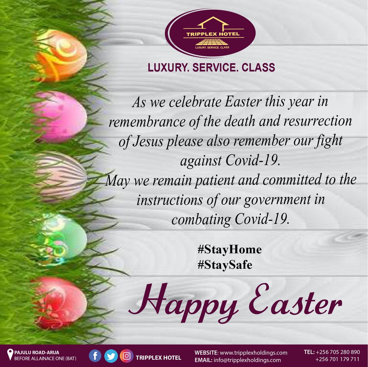 TripplexHotel's tweet photo. We are in this Fight together #COVID19
Be strong,Pain will end,Tears will dry.
#StayHome
#StaySafe
HAPPY EASTER 
To you all. https://t.co/ZzJjgmdOL8