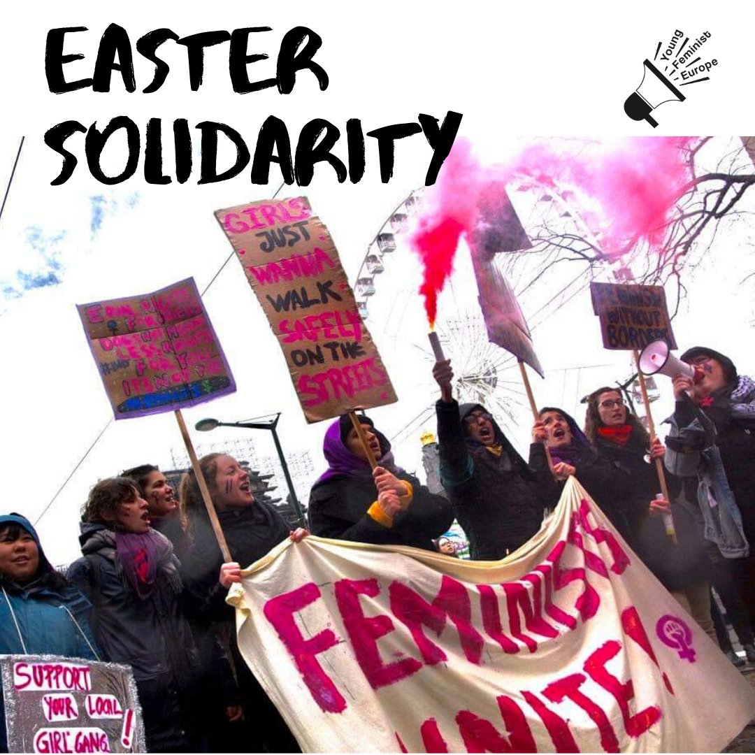 YoungFeministEU's tweet photo. Happy Easter from Young Feminist Europe!
in solidarity with all women* and girls around the world, we hope that this day is a safe and peaceful one.
We keep raising our voices in solidarity with each and everyone of you!
#Easter #MyBodyMatters #MyClitCounts https://t.co/zWgLLshgKx