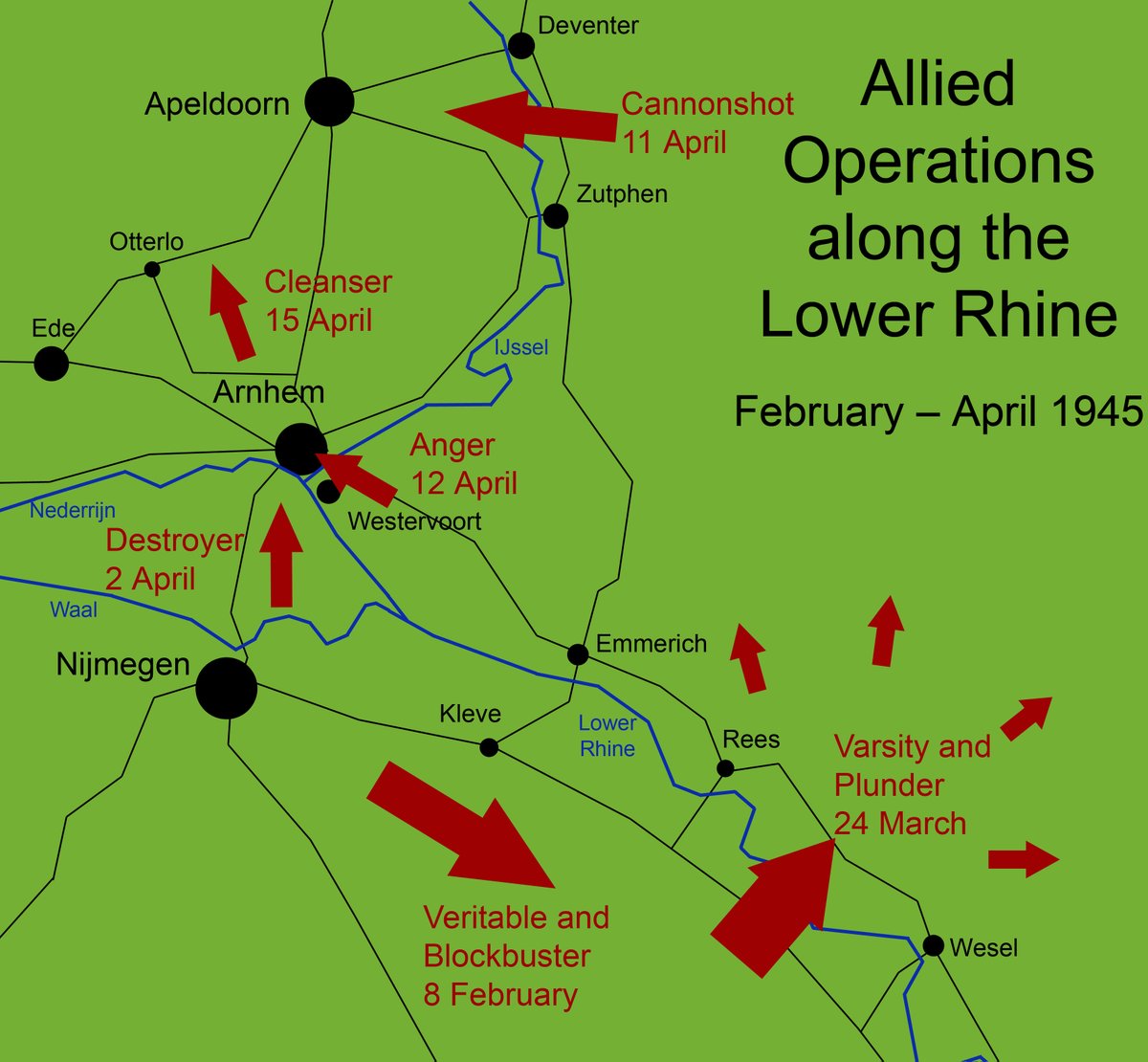 Arnhem was protected by rivers, the Nederrijn to the south and the IJsssel to the east. Rather than try to cross the Nederijn as in 1944, the Allies would initially attack across the Ijssel from Westervoort, captured after Operation Plunder the previous month. 2/10