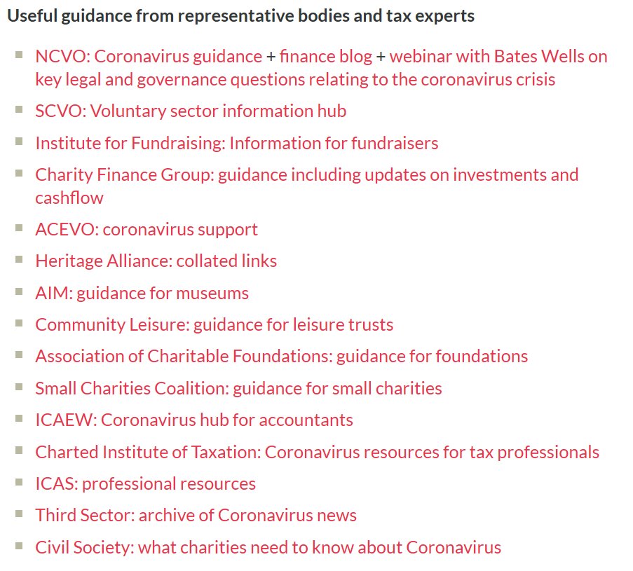 CTG's  #COVID19 information hub also links to helpful guidance published by other sector bodies & experts including  @NCVO  @scvotweet  @CFGtweets  @IoFtweets  @ACEVO  @sccoalition  @ACFoundations  @Aimuseums  @CommLeisureUK  @ICAEW  @CIOTNews  @ICASaccounting  @ThirdSector  @CivilSocietyUK
