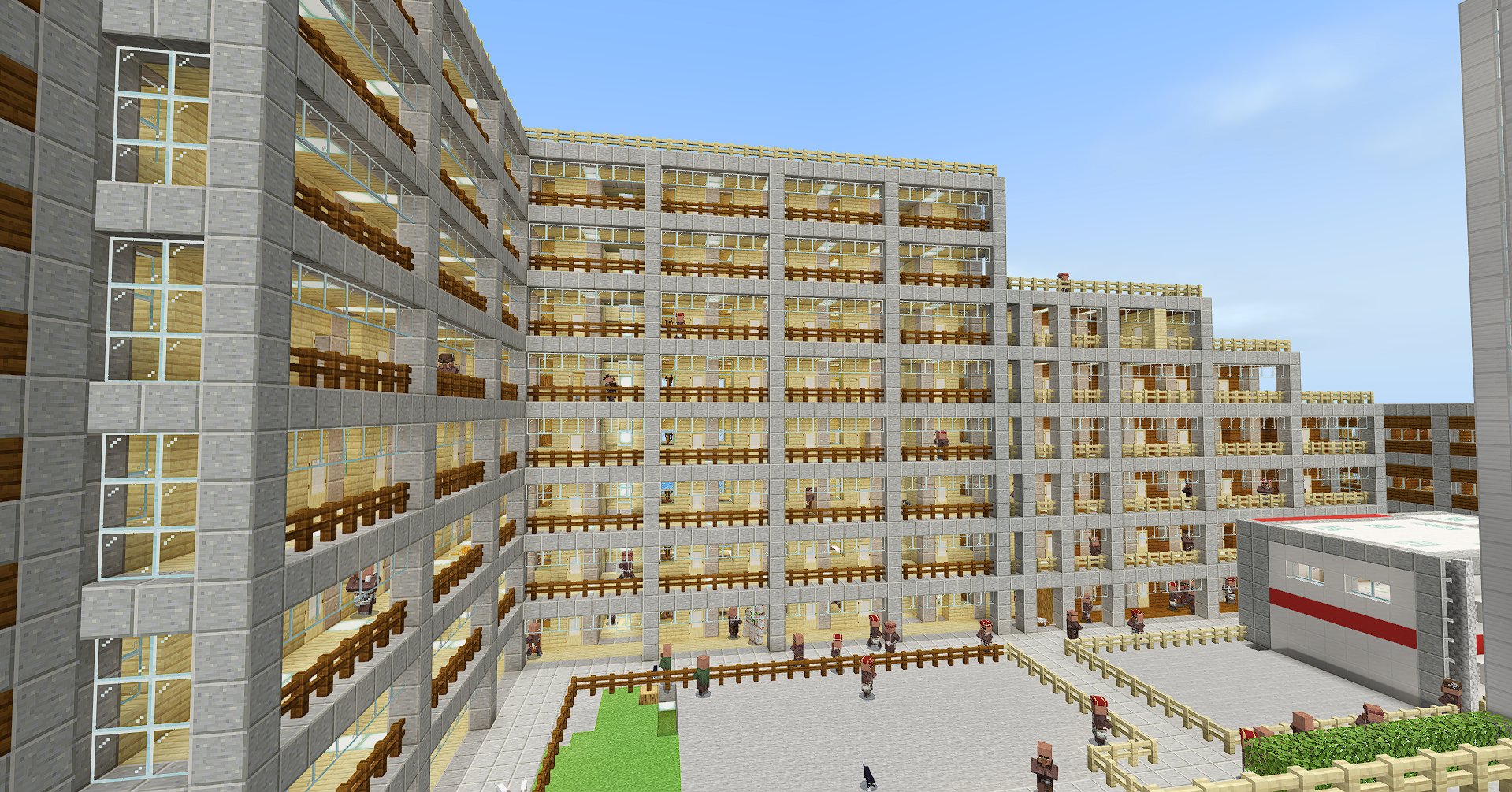 6g Creator W Twitter પર 夜投稿 村人専用のマンションを建てました 室内にはベッド 作業場を２つ設置 村人が住めるように調節しました Minecraft建築コミュ バニラ建築学部 マイクラ Minecraft マインクラフト 世帯数は114世帯 228人 です