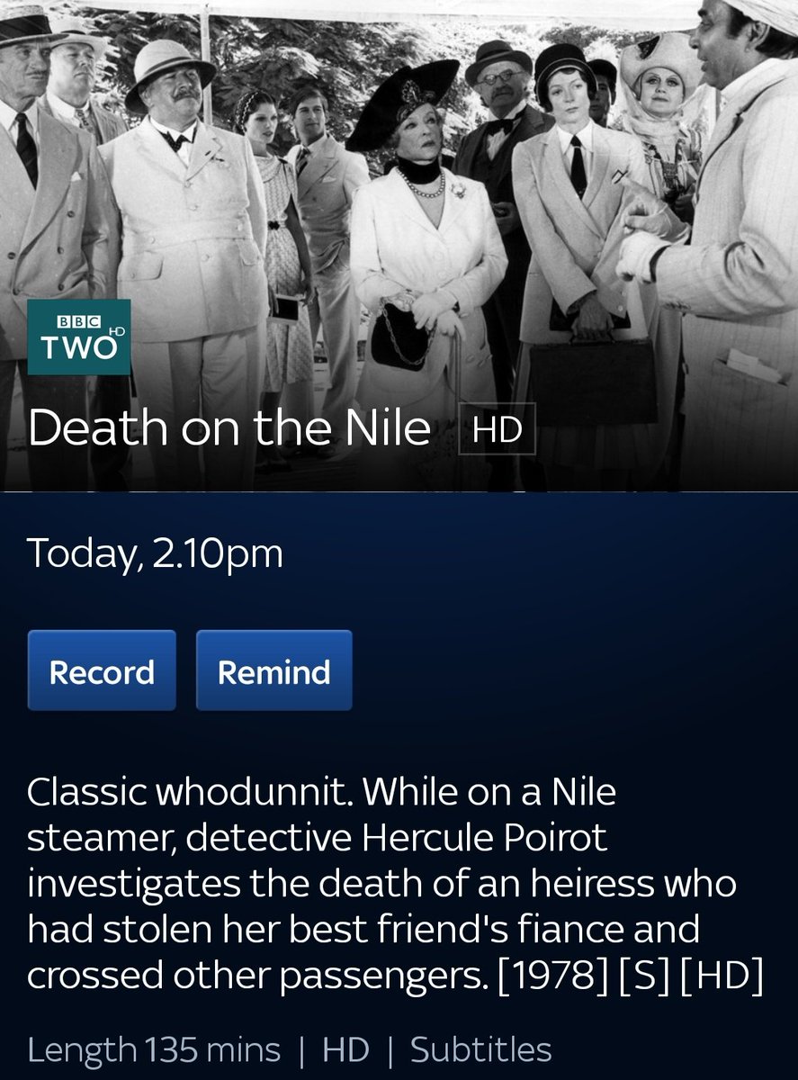 Death on the Nile is on BBC2 at 2.10 this afternoon, and while it's on I'll be tweeting all about the behind the scenes story of the making of the film, including some of the new discoveries I've made during my research  #AgathaChristie  #DeathOnTheNile