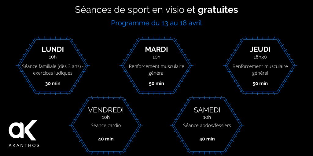 Afin de continuer à bien respecter le confinement🏡, dès demain on reprend la semaine avec 5 séances en visio.

🔸Si vous n’êtes pas encore inscrit, il vous suffit de cliquer sur le lien suivant : urlz.fr/cd7C. Surtout, n’hésitez pas à partager le lien à vos proches.