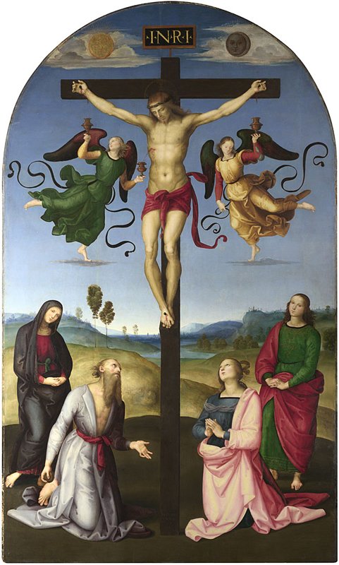 This altarpiece is one of Raphael’s earliest works. It was commissioned by the wool merchant and banker Domenico Gavari for his burial chapel dedicated to Saint Jerome in the church of S. Domenico in Città di Castello, Umbria:  https://bit.ly/2RhKCR1 