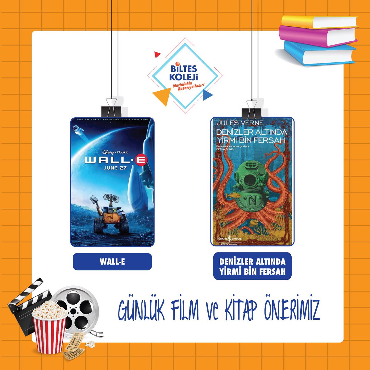 bilteskoleji's tweet photo. Her güne 1 kitap ve 1 film önerimiz 👆🏽
Bu kıymetli zamanları en verimli şekilde gerçimeniz dileğiyle 📚 🎞
•
•
#bilteskoleji #onlineeğitim #kemerburgaz #göktürk #sadabad #istanbul #eğitim #okul #onlinedahayatvar #1film #1kitap #denizleraltında20000fersah #walle https://t.co/dxqkbWrUsz
