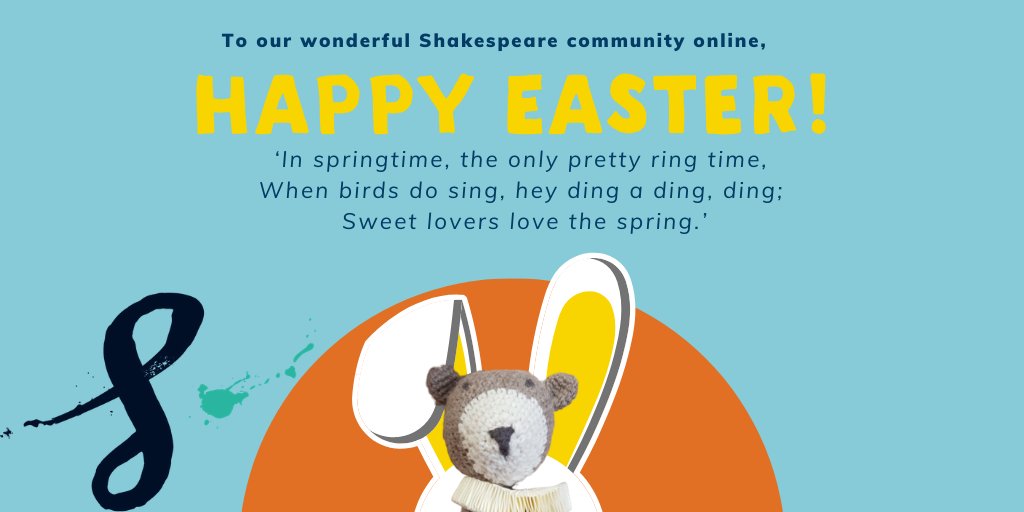 cssf_uk's tweet photo. Happy #Easter Sunday to our wonderful #Shakespeare #Community. We hope you get chocolate/sunshine/bunnies/peace #Shakesbear is enjoying being an #EasterBunny but mostly eats all the chocolate eggs...🐻🐰🐣 #SSF20 https://t.co/dFSTEmO9m0
