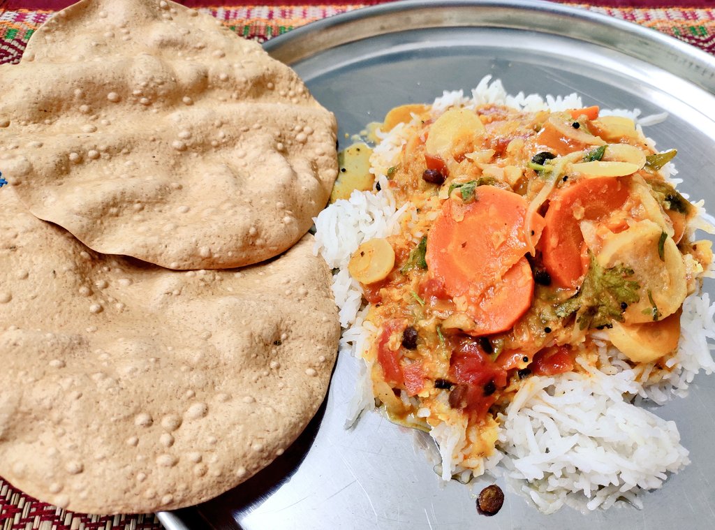 Uske baad I made my first ever Sambar  yaaaay  and it came out sooo yummy for the first attempt even  @SathayePP agreed  I love sambar-rice and thanks to  #lockdown no going out.. so you learn to make  #jogacooks radish-carrot Sambar & rice.