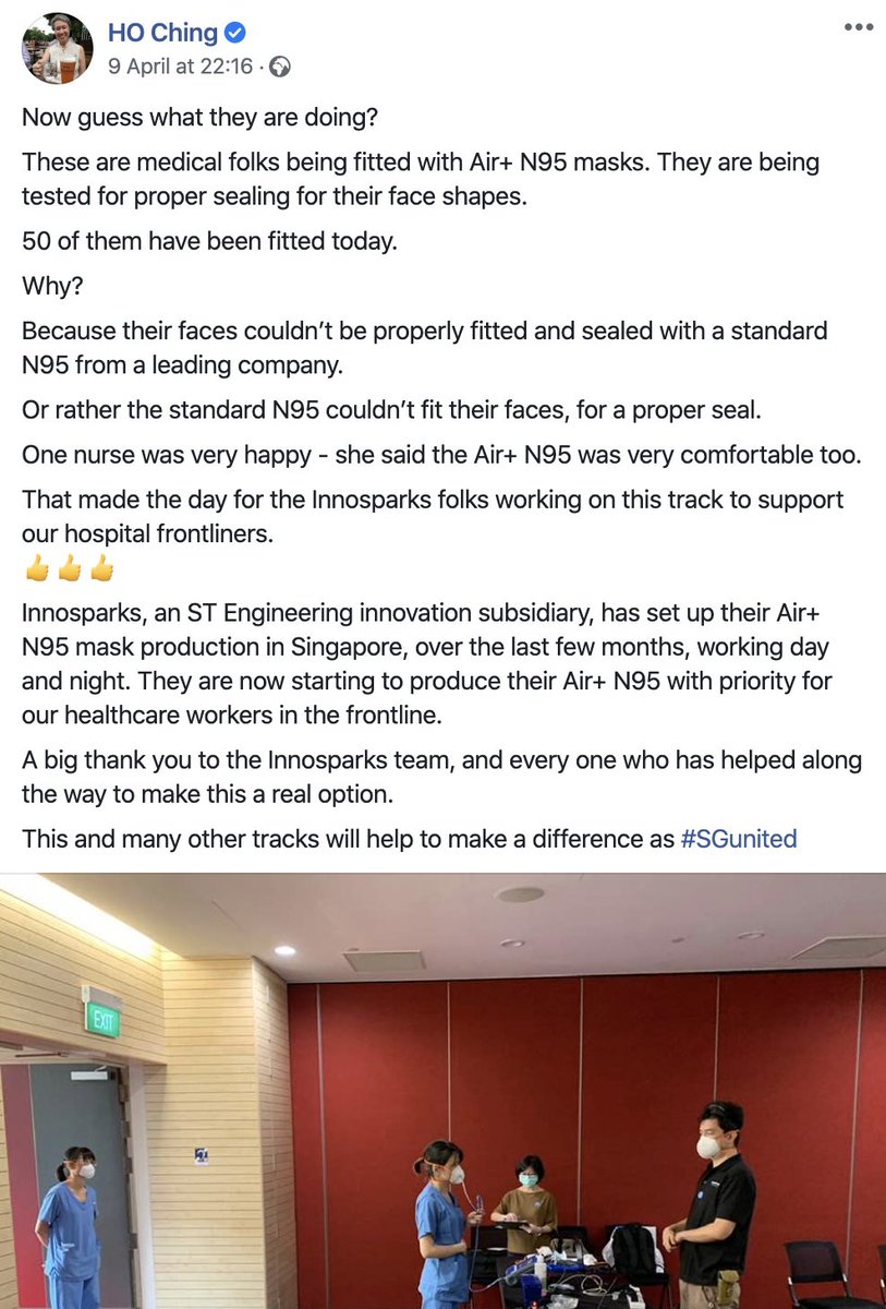  #Singapore did have a mask production company w/ 2 production lines based in  #Taiwan, but it's been moved back to Singapore. From Ho Ching's Facebook page, it seems as if they have been in production since.