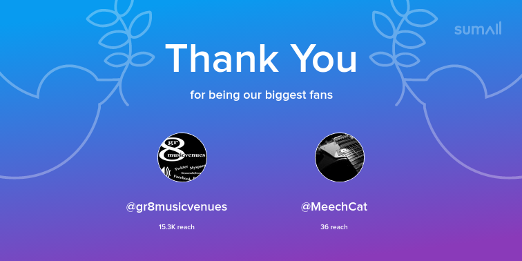 Our biggest fans this week: gr8musicvenues, MeechCat. Thank you! via sumall.com/thankyou?utm_s…