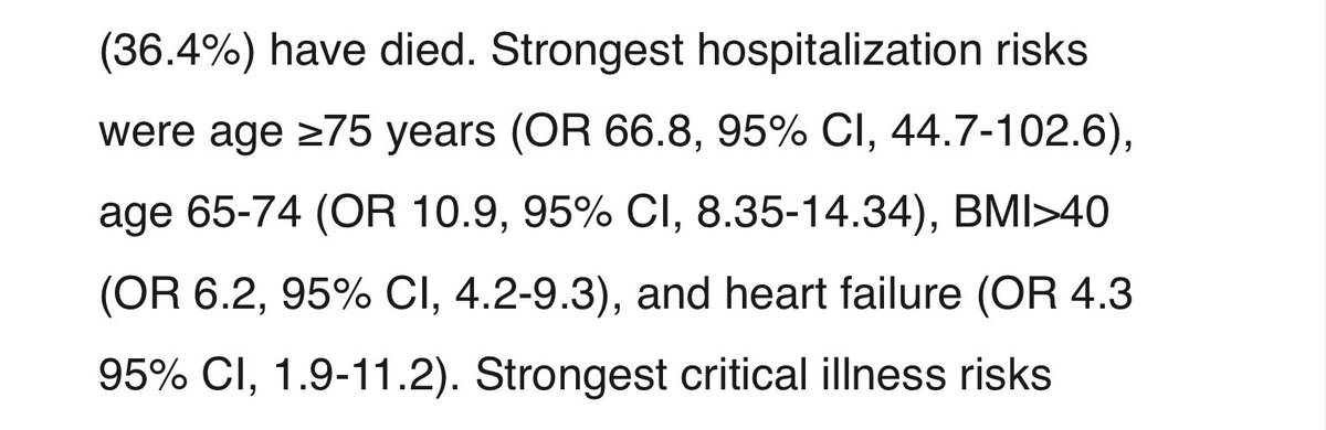 2/ Age is by far the biggest risk factor for hospitalisation. Morbid obesity increases the risk six fold. For critical illness, the RRs are 2.57 and 1.73 respectively.