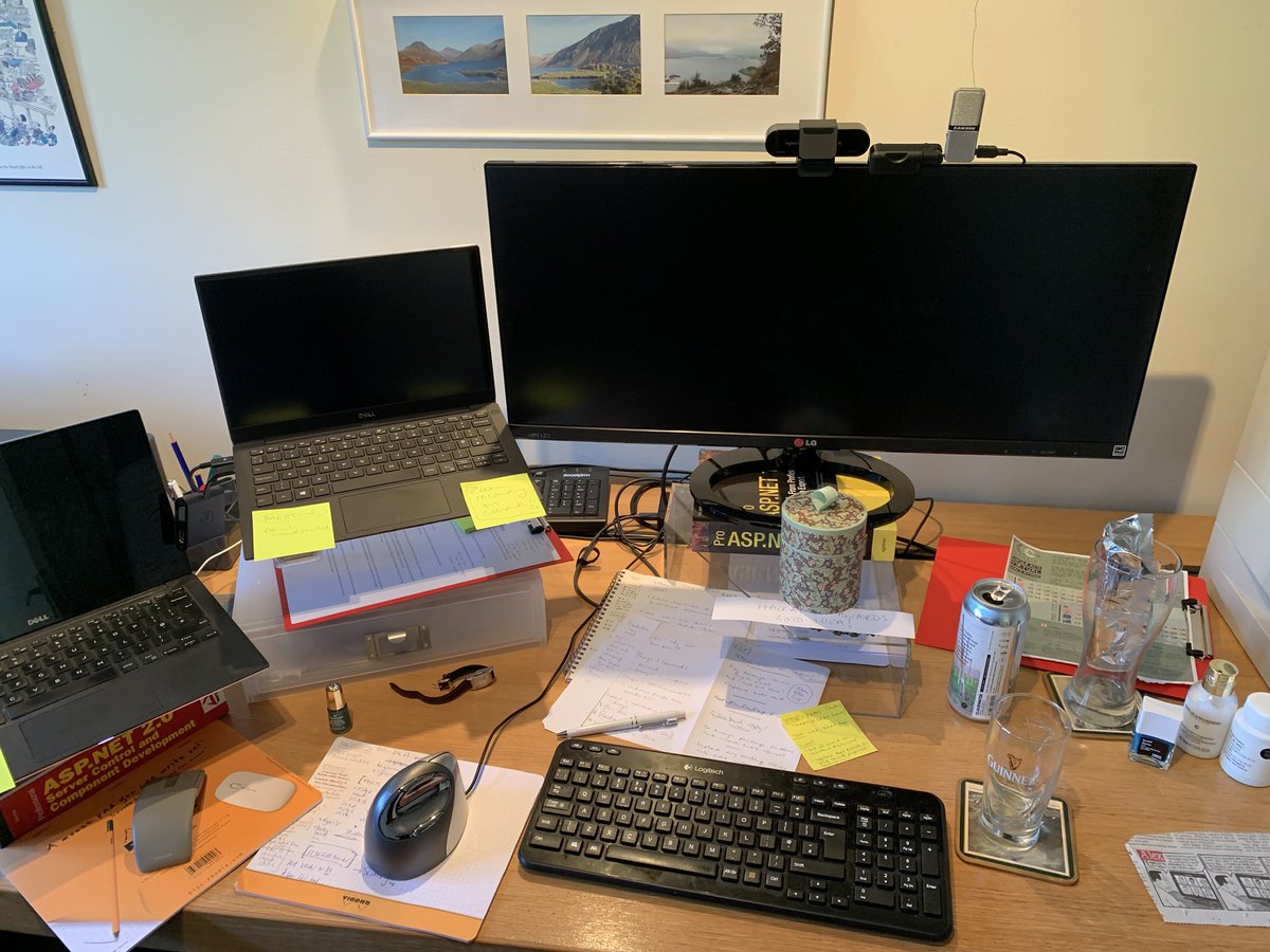 lottepitcher's tweet photo. The morning after hosting a two day virtual hackathon... all the essentials: two laptops, scribbled notes, and nail varnish... βCopenhagen greenβ seemed appropriate colour for an #Umbraco event π #CanConHackathon https://t.co/3iEi5EYVEM