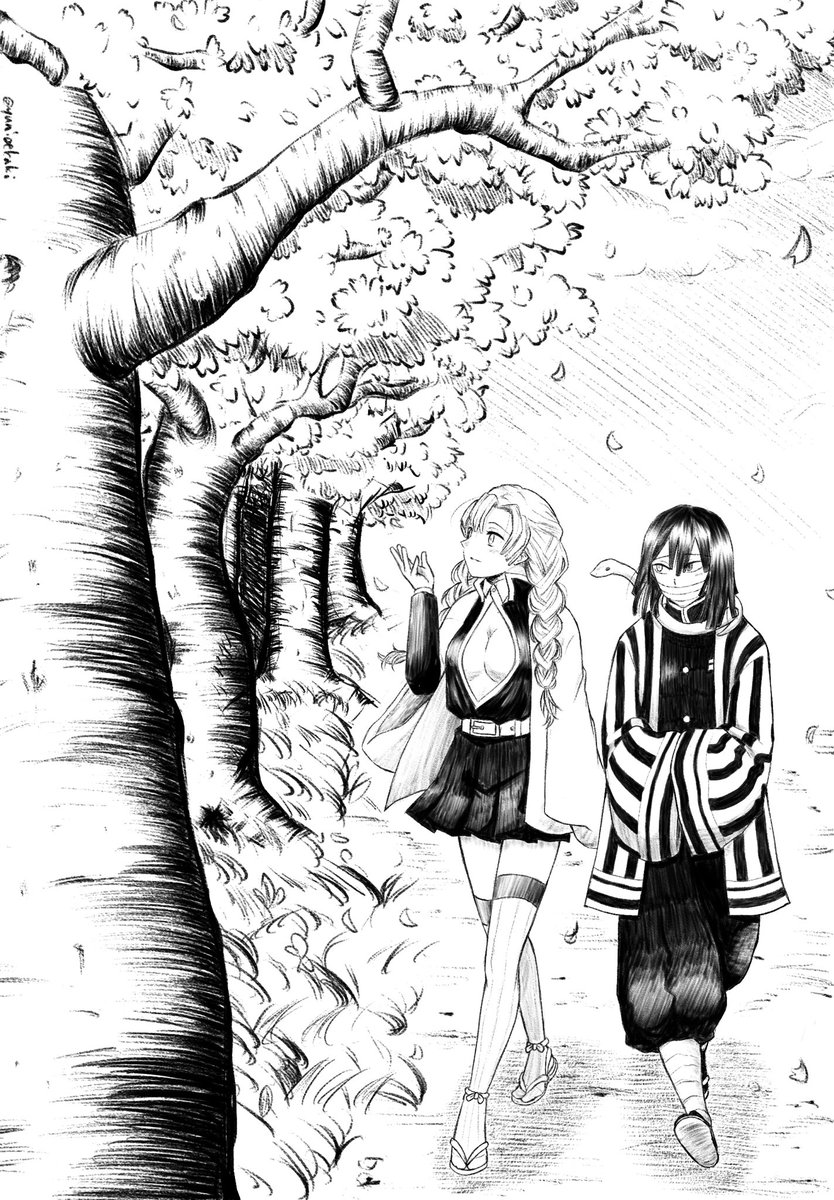 ワンドロから 桜の樹の下 桜の木を練習してたのでそのままお題借ります ゆに丸 原稿中の漫画