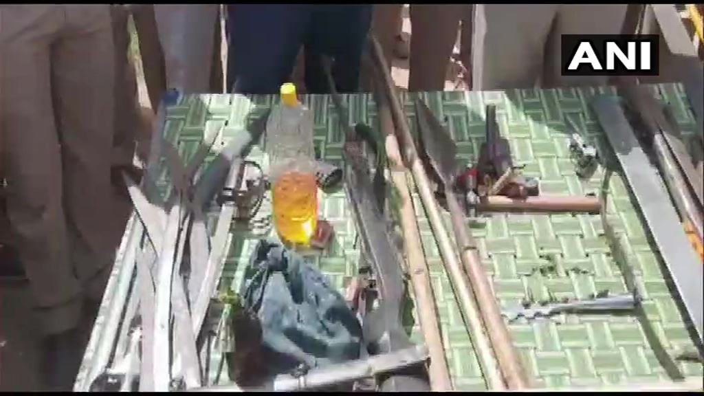 ANI's tweet photo. 9 persons have been arrested till now in connection with the attack in which a Punjab ASI's hand was chopped off in Patiala earlier today. Weapons including guns and petrol bombs have been recovered: Mandeep Singh, SSP Patiala https://t.co/eX3VfVqUHq
