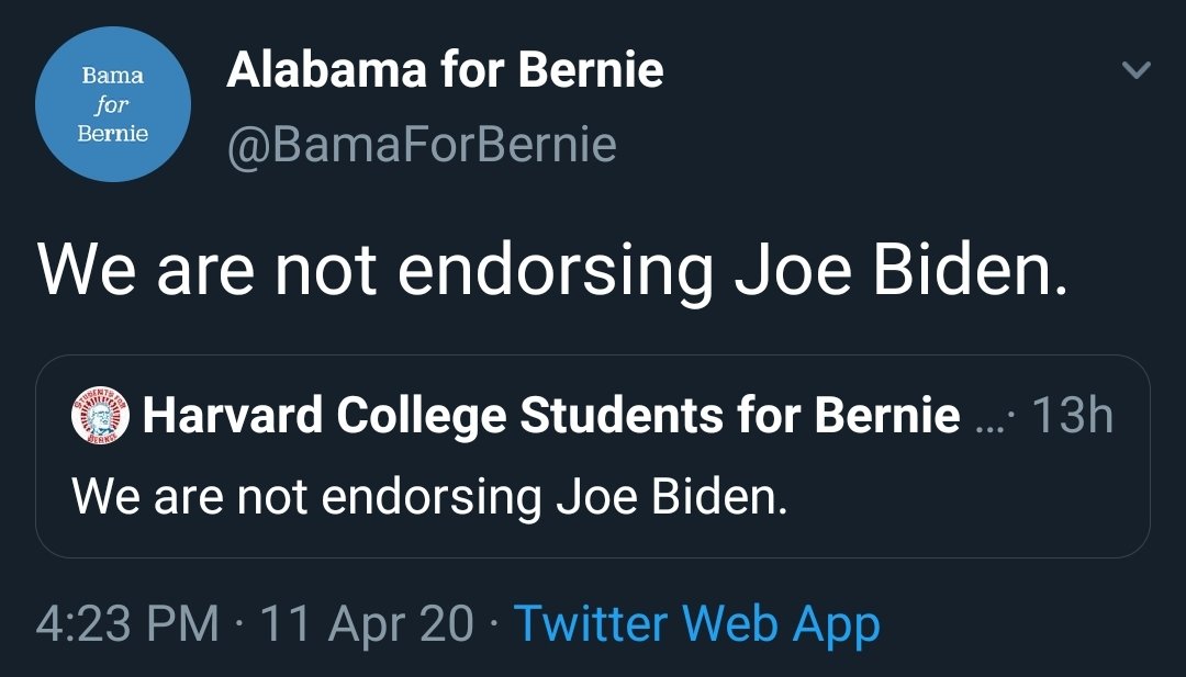 A LOT of university student organizations are refusing to endorse  @JoeBiden.I'm sure there are dozens of other university groups I've missed (i.e. every single  @YDSA_ group - I highly doubt they're endorsing either,) but here are the ones I found after a quick search.