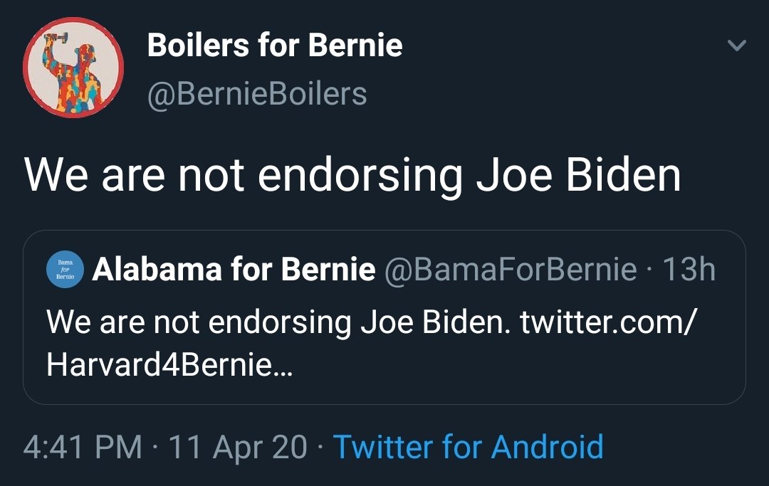 A LOT of university student organizations are refusing to endorse  @JoeBiden.I'm sure there are dozens of other university groups I've missed (i.e. every single  @YDSA_ group - I highly doubt they're endorsing either,) but here are the ones I found after a quick search.
