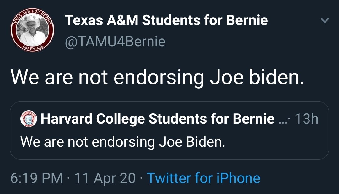 A LOT of university student organizations are refusing to endorse  @JoeBiden.I'm sure there are dozens of other university groups I've missed (i.e. every single  @YDSA_ group - I highly doubt they're endorsing either,) but here are the ones I found after a quick search.