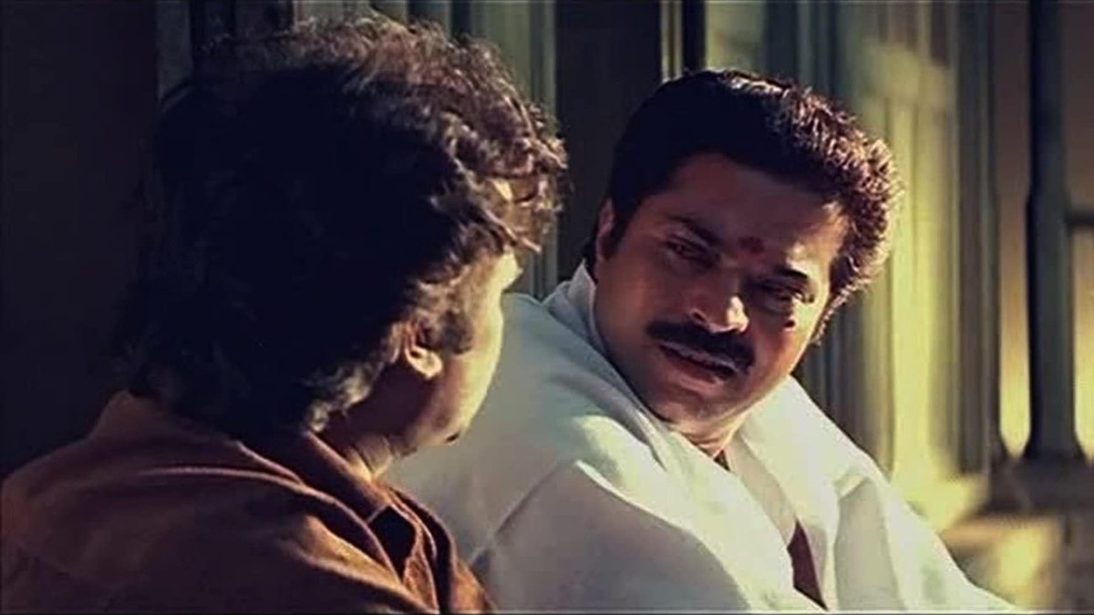 At age of 40, Mammootty stands tall to Rajnikanth and also walks away with few scenes in the hugely memorable portrayal of Devraj in Thalapathi.