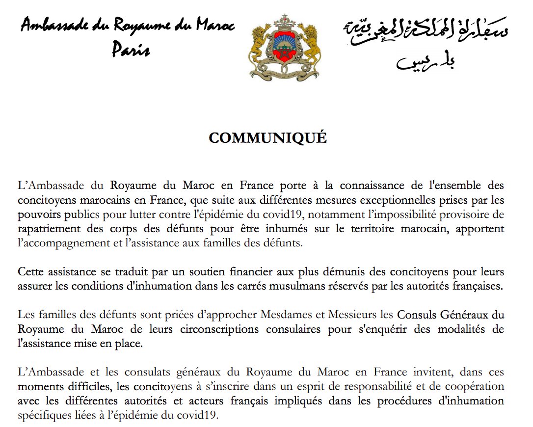 Alkanz's tweet photo. #Coronavirus et rites funéraires : le #Maroc apporte un soutien financier à ses ressortissants en France https://t.co/zsnrm88mQI https://t.co/m5tJU6fYXU