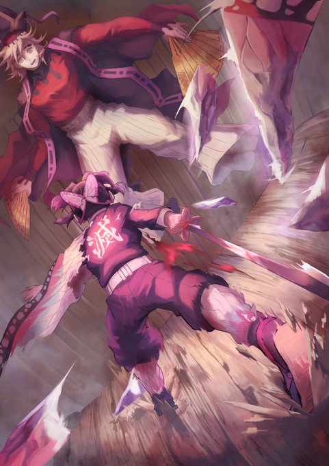 RICKYさんがTwitterに投稿した童磨(鬼滅の刃)のイラスト。