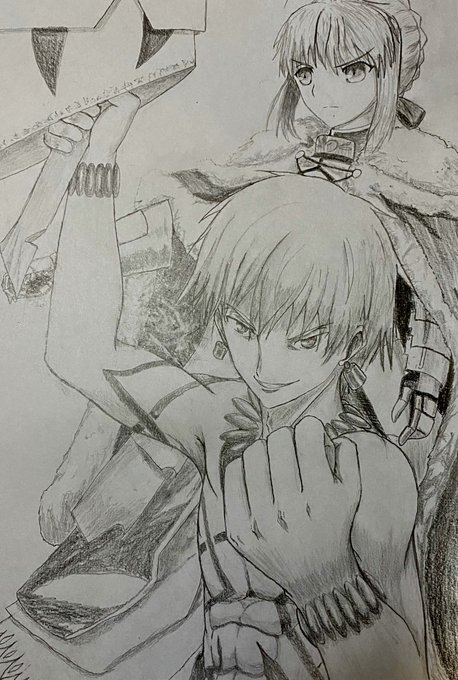 Fate からギルガメッシュとセイバー!
多分ギルはこんなポーズとらないよね笑
早く映画観たいんだけど
コロナの落ち着きがなくて、お出かけも出来ないからせめて絵描いてココロ落ち着かせる作戦🎶
#Fate 
#ギルガメッシュ 
#セイバー 
#コロナに打ち勝つ #絵描きさんと繋がりたい
#芸術同盟 
#FateHF 