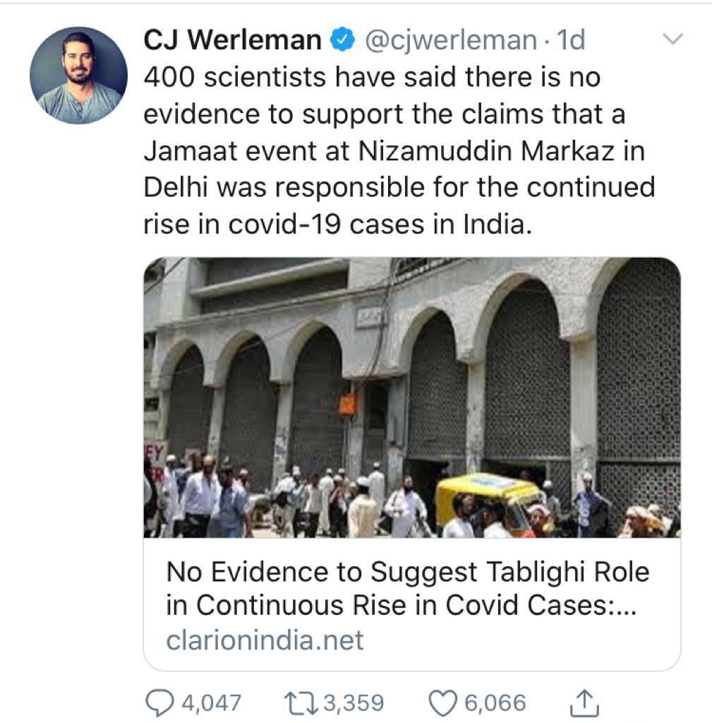  #EXPOSE  @cjwerleman Follow the thread to see how this rabid India hater and Pakistani stooge spreads disinformation.  @cjwerleman tweets this on 11 Apr. A piece he takes from a net journal clarionindia. net