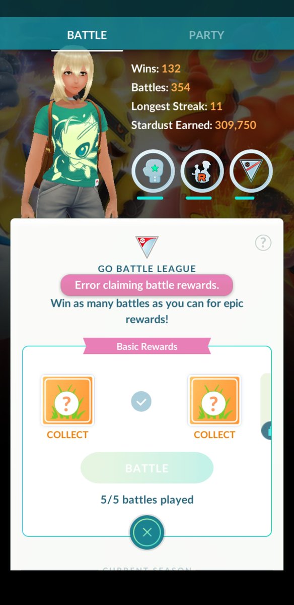 alynotalison's tweet photo. @NianticHelp just after 1 pm Go Battle League was giving error finding match for 30 mins.When I continued playing until after 2 pm and now getting this error. Can't claim rewards https://t.co/yJn9pmFlr6