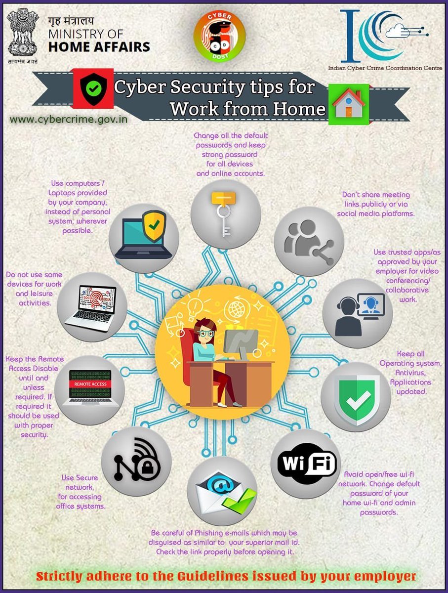 Please follow  @CyberDost; many tips on cybersecurity too are being shared by this Twitter handle -  @HMOIndia  #IndiaFightsCorona https://twitter.com/PIB_India/status/1249287187989856257