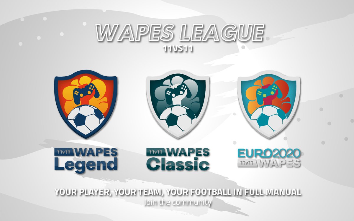 WAPES League is ONE community (300 members)

And now 3 different 11vs11 leagues:

- WAPES Legend (Your own pro)
- WAPES EURO 2020 (existing nations)
- WAPES Classic (existing teams &amp; players)🔜

How do you like the logos ?😎

#WAPESLeague11vs11 #PS4 #fullmanual #eFootballPES2020