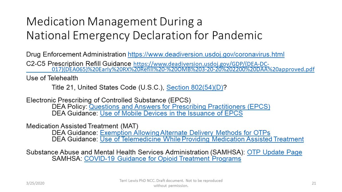 Medication management of controlled substances for patients with whom you have had at least one face to face evaluation meeting is possible using telehealth tools. Keep your staff, families, and patients  #SaferAtHome