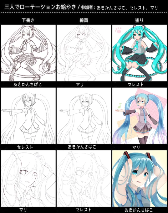 私とセレストさんとマリちゃんの3人でローテーションお絵かきしました🙌🙌
かわいいミクちゃん見て〜〜!! 