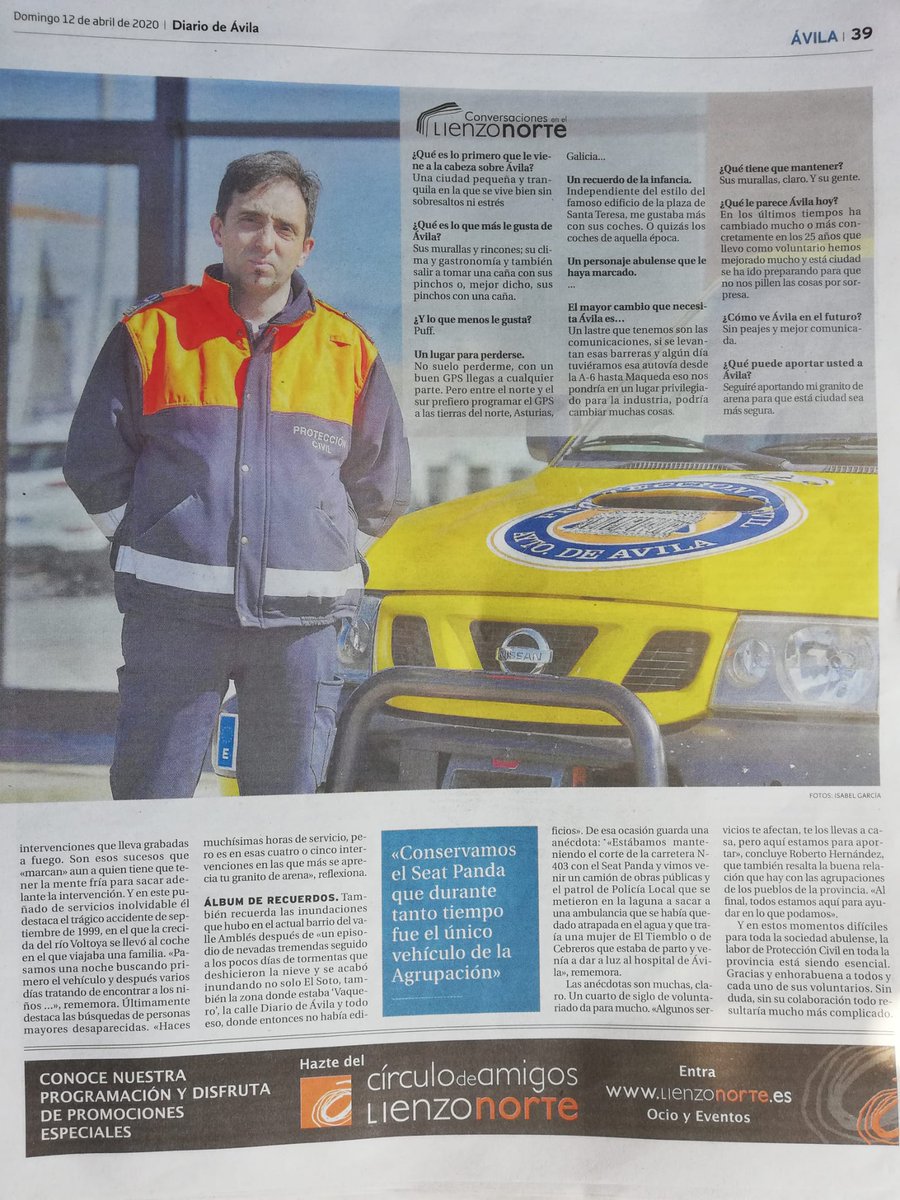 Onisabel's tweet photo. Entrevista a Roberto Hernández, jefe de la Agrupación de Voluntarios de @ProteCivilAvila, en el @diario_de_avila.
#lasprotescuentan #voluntarios #gracias #graciashéroes https://t.co/fepleKwpW2