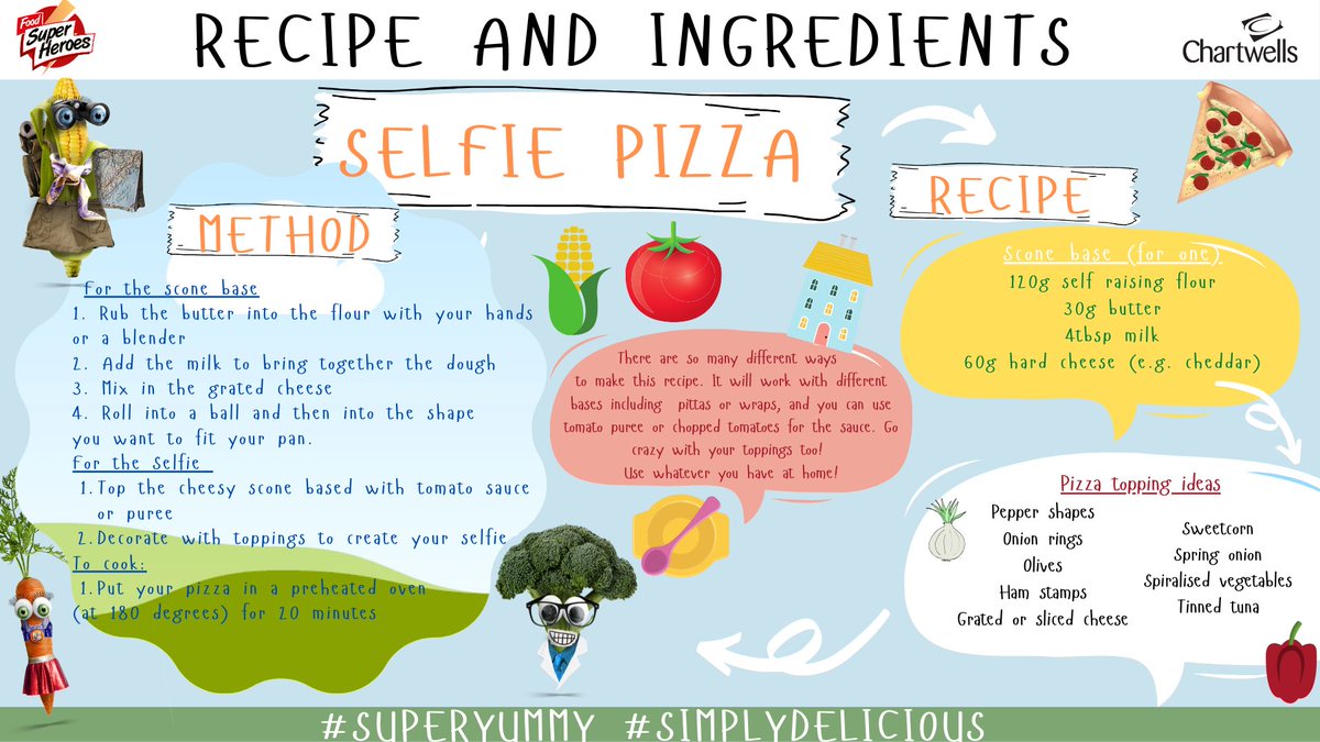 Chartwells_UK's tweet photo. Next up, our Selfie Pizzas with Chef Andrew! Get your ingredients ready &amp; keep your eyes peeled for the video launching tomorrow afternoon. Don’t forget to Subscribe to our youtube channel – The Super Yummy Kitchen
#thesuperyummykitchen @BigChefAndrew https://t.co/SbbyWIdvAt