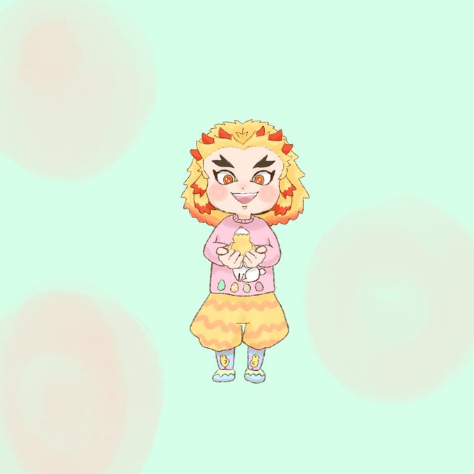 いかぼさんがTwitterに投稿した煉獄杏寿郎(鬼滅の刃)のイラスト。