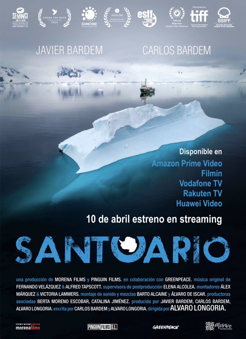 Ya puedes ver SANTUARIO y disfrutar de un viaje increíble por la Antártida: las más bellas catedrales son las que alza la naturaleza. #Santuario está disponible en @PrimeVideoES @Filmin @VodafoneTV_es @RakutenTV_ES #YoMeQuedoEnCasa @greenpeace_esp @BardemAntarctic @morenafilms