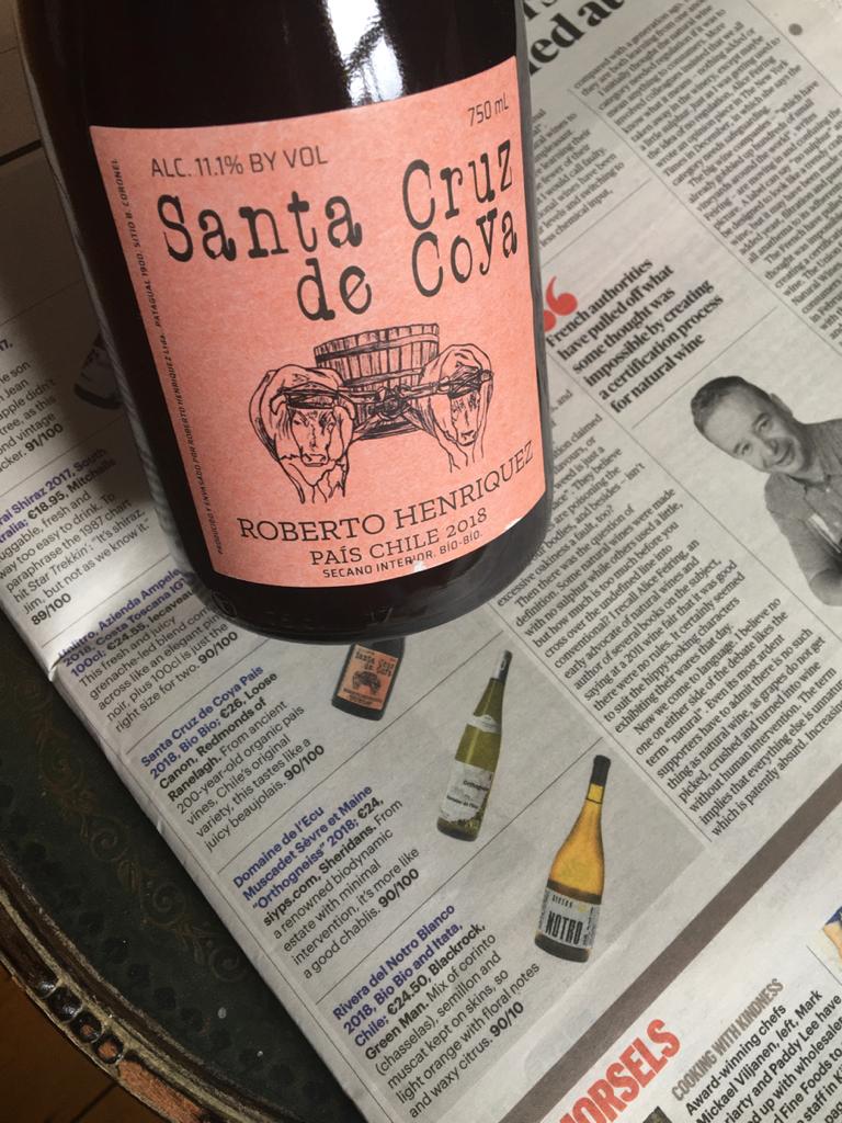 "Natural"gets acknowledged! Brilliant piece by <a href="/winerepublic/">Martin Moran</a> in today's @SunTimesIreland  Very happy to find two our favourite wines by <a href="/Henriquez_Rober/">Roberto Henríquez</a> from the South of Chile among those featured #Itata #BioBio #Pais