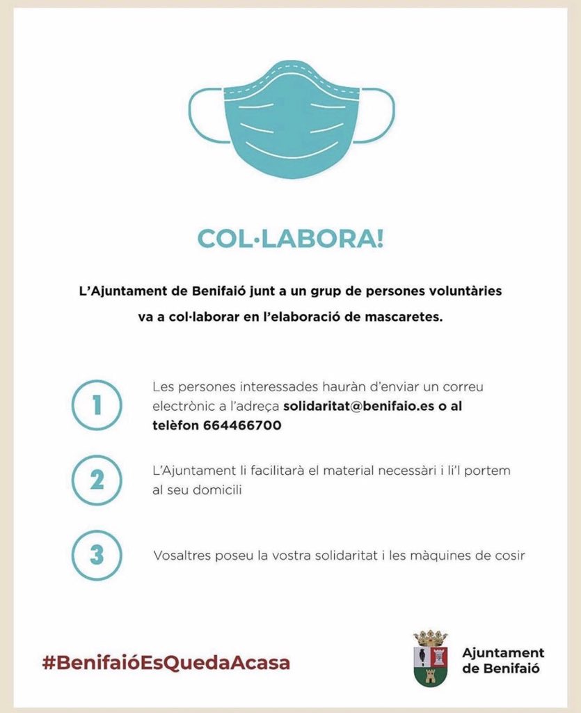 CelinaLesPaques's tweet photo. Col.laborant amb @Aj_Benifaio 😷❤️💪🏼🧵 @MartaBenifaio #totaniràbé #BenifaióEsQuedaACasa #joemquedeacasa #cosint #mascaretes #bonespasqües 🗾 https://t.co/oVE6saOz9P